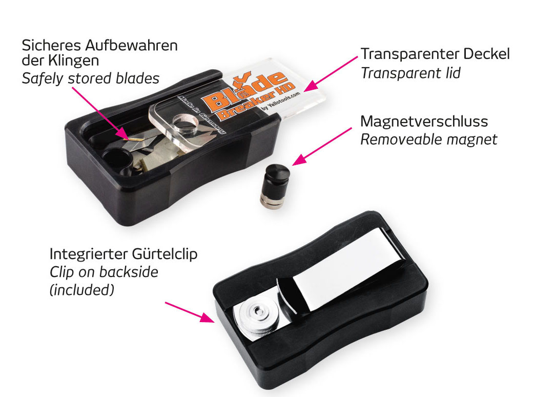 Yellotools BladeBreaker HD Einzelteile mit Beschriftung