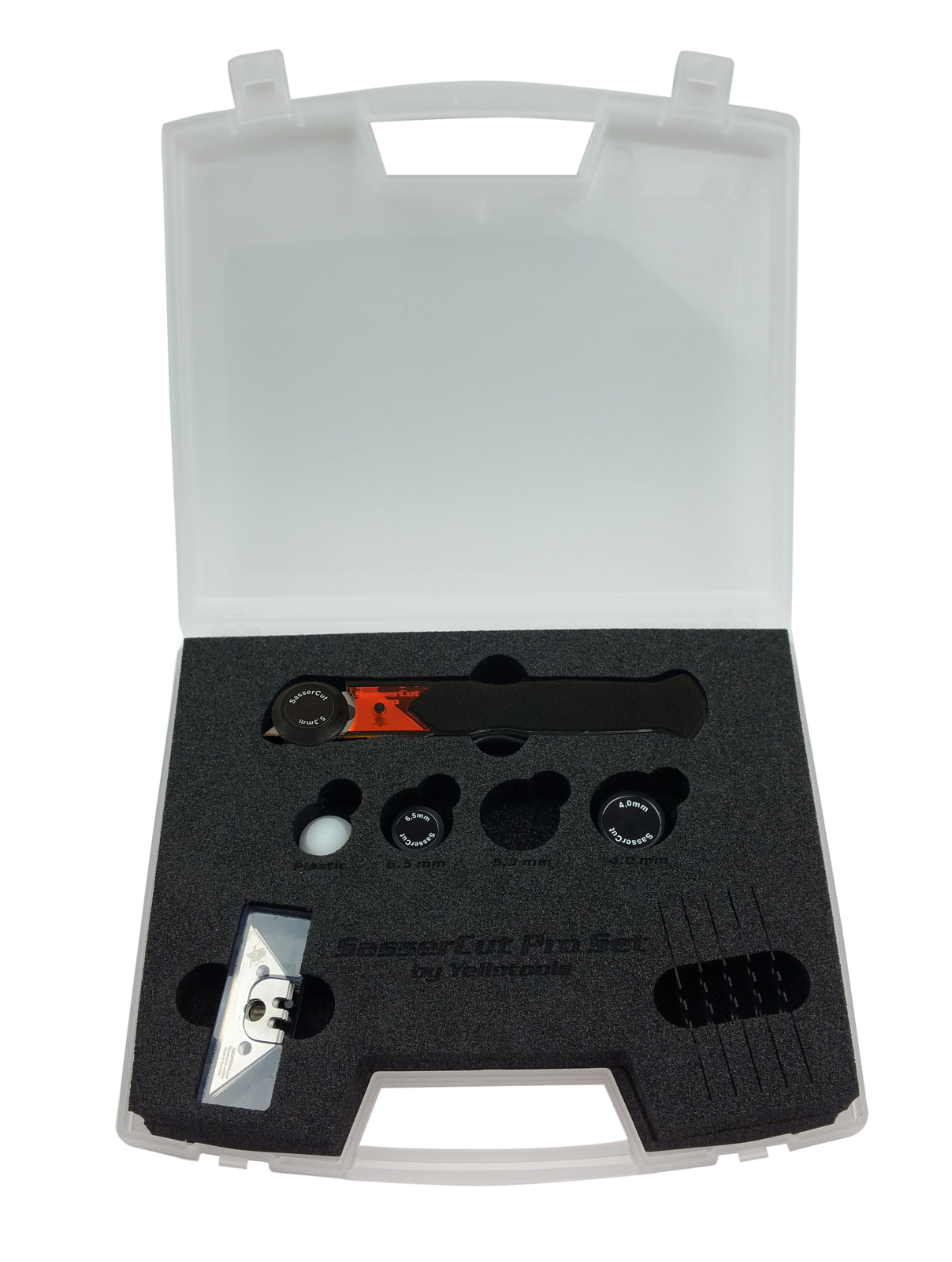 Yellotools SasserCut Pro Set Werkzeug-Set Gesamtansicht mit Koffer