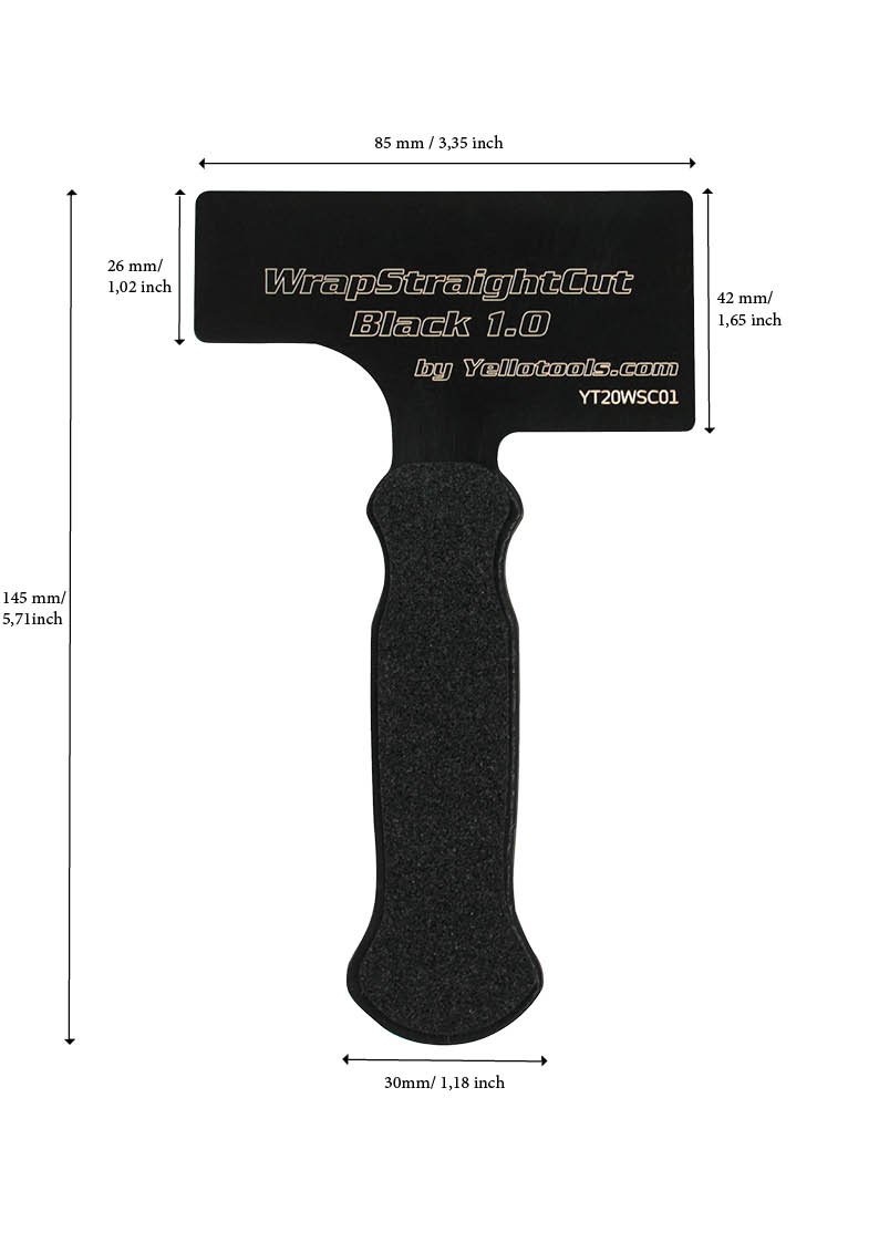Yellotools WrapStraight Cut Black | Detailbild mit Maßangaben