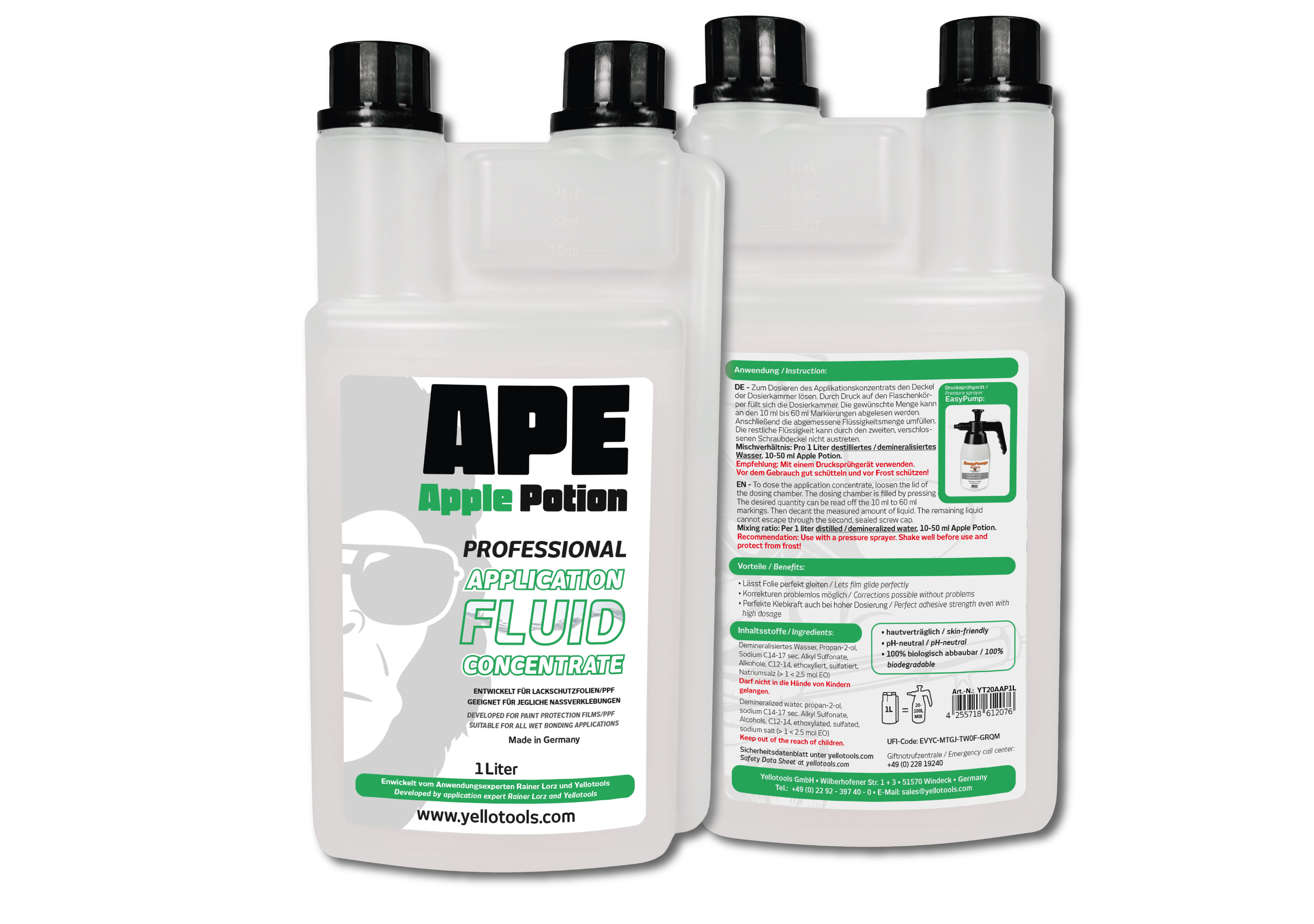 Yellotools APE ApplePotion | Verklebeflüssigkeit für Lackschutzfolien 1 Liter Flasche